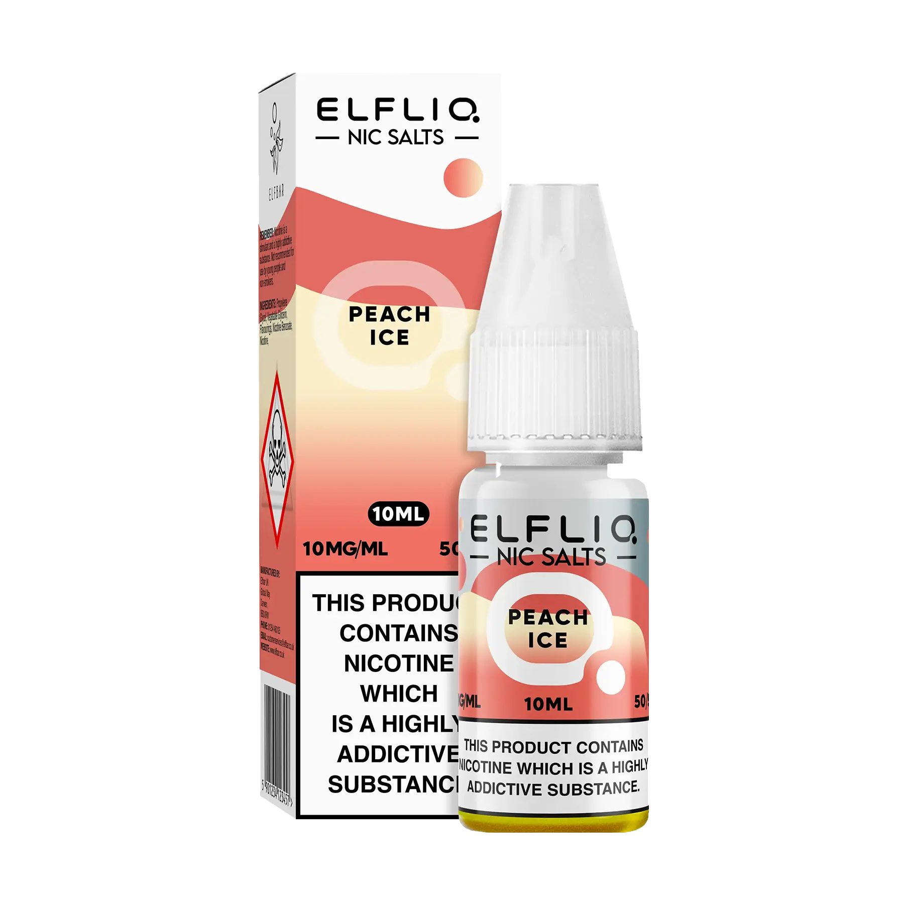 Elfliq: The Official Elf Bar Liquid - Peach Ice 10ml E-Liquid Nicotine Salt