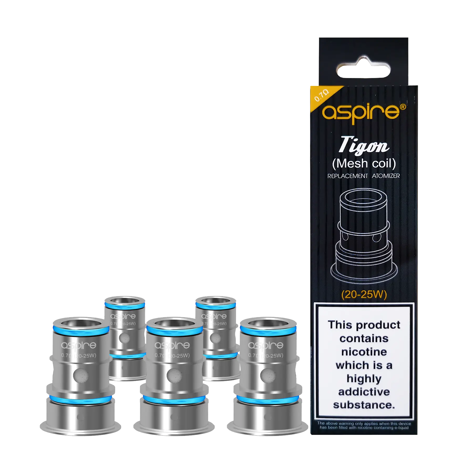 Aspire UK Tigon Meshed 0.7 ohm Replacement Coils - 5 Pack